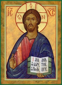 Christ with "usual" use of red and blue (by Michael Kapeluck of Archangel Icons)